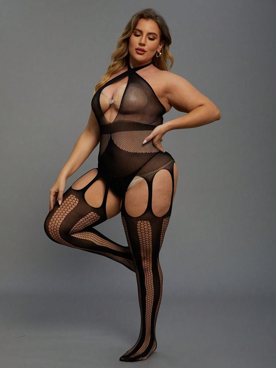 Büyük Beden Siyah Body Çorap – Transparan Detaylı Tasarım