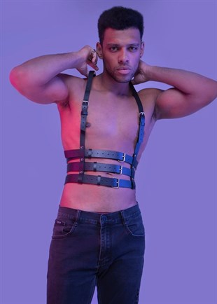 Seksi Erkek Dansçı Kostümü Deri Harness - APFTM17