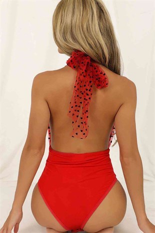 Merry See Kalp Baskılı Seksi İç Giyim Body KırmızıKategorisiz