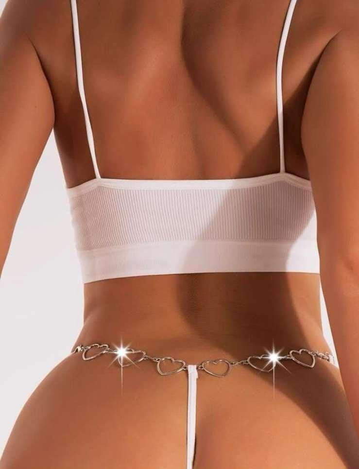 Kalp Aksesuarlı Beyaz String Tanga Külot