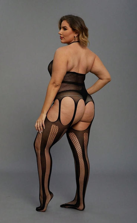 Büyük Beden Siyah Body Çorap – Transparan Detaylı Tasarım